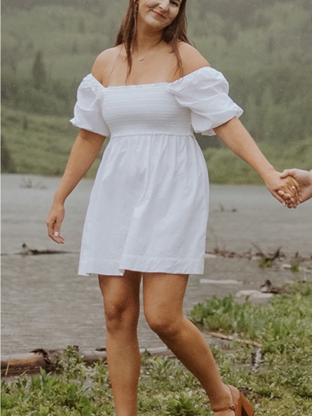 American Eagle Outfitters White Off-Shoulder Mini Dress